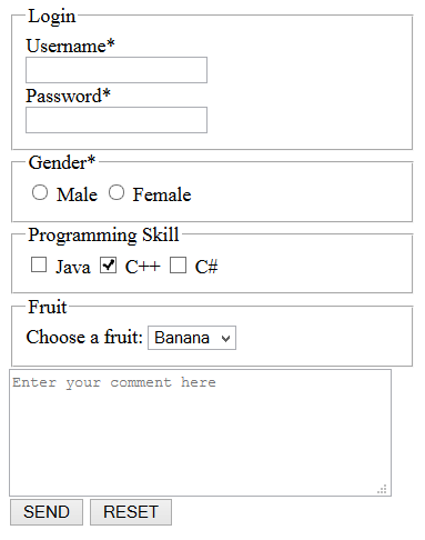 Checkboxes and radio buttons example