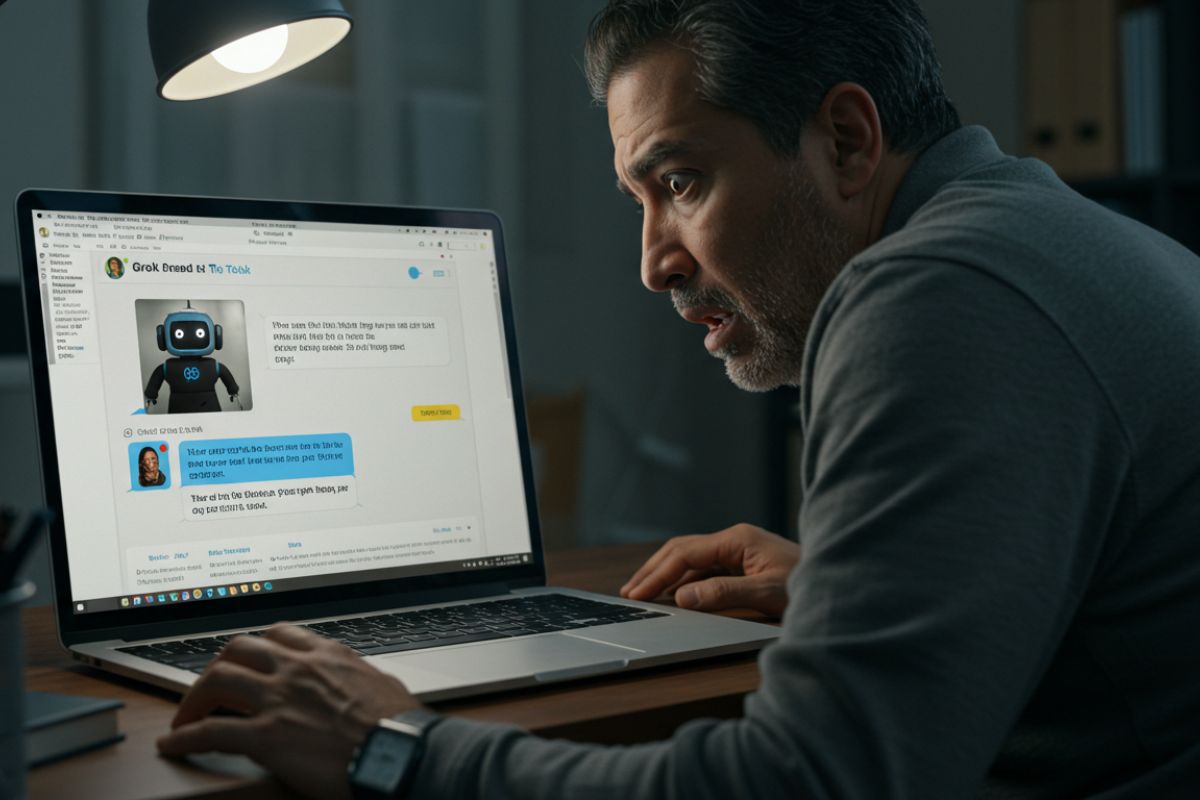 Persona viendo conversaciones de chatbot filtradas en una computadora