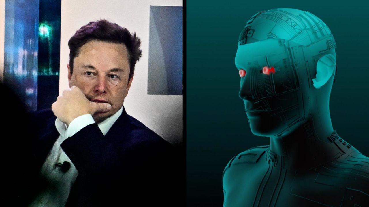 Elon Musk junto a un robot en una conferencia