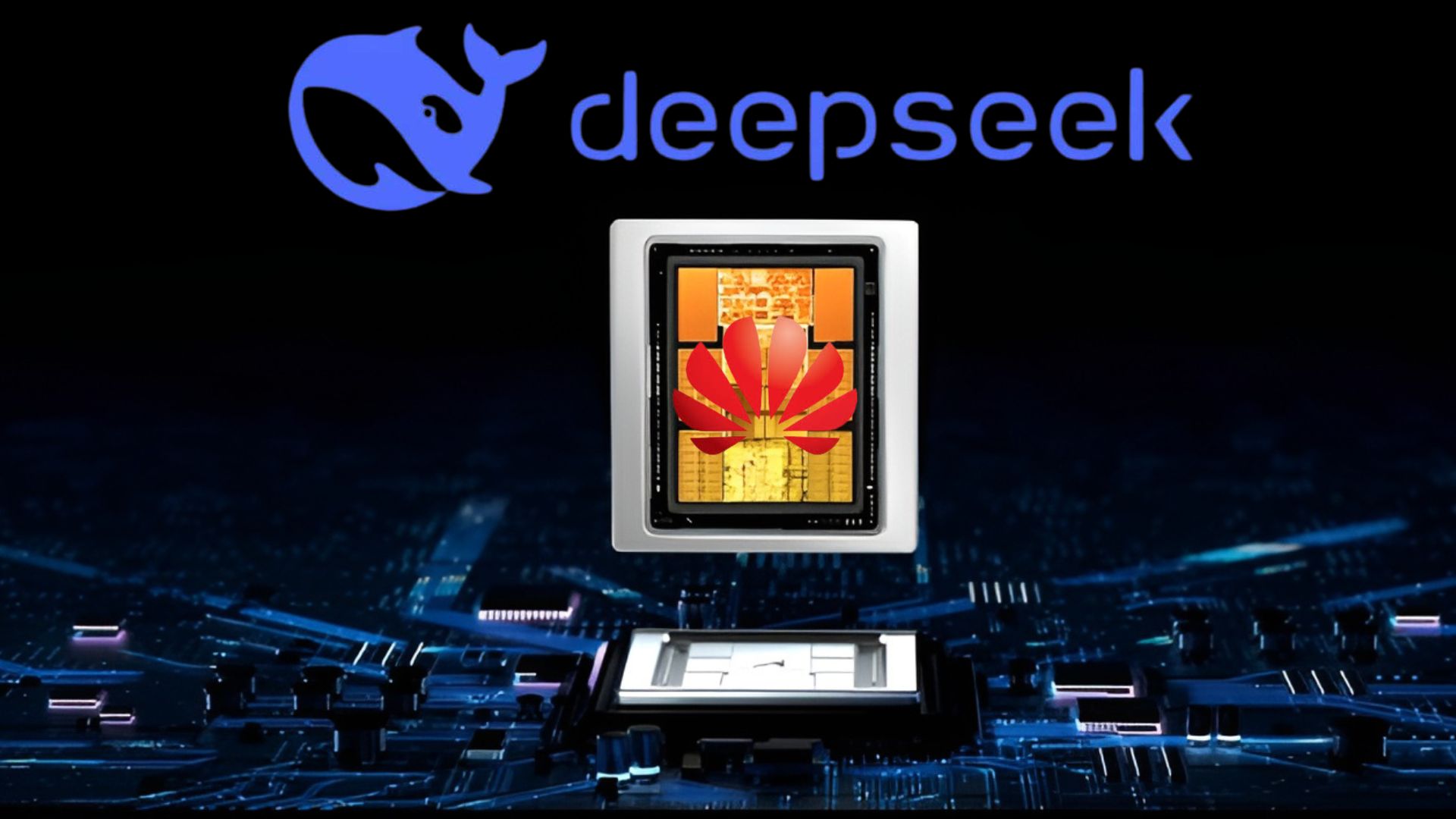 DeepSeek logo junto a un chip Huawei