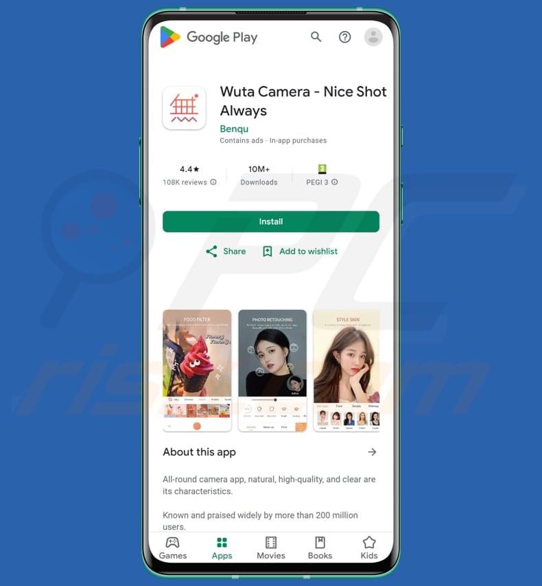 Página de Wuta Camera en Google Play Store
