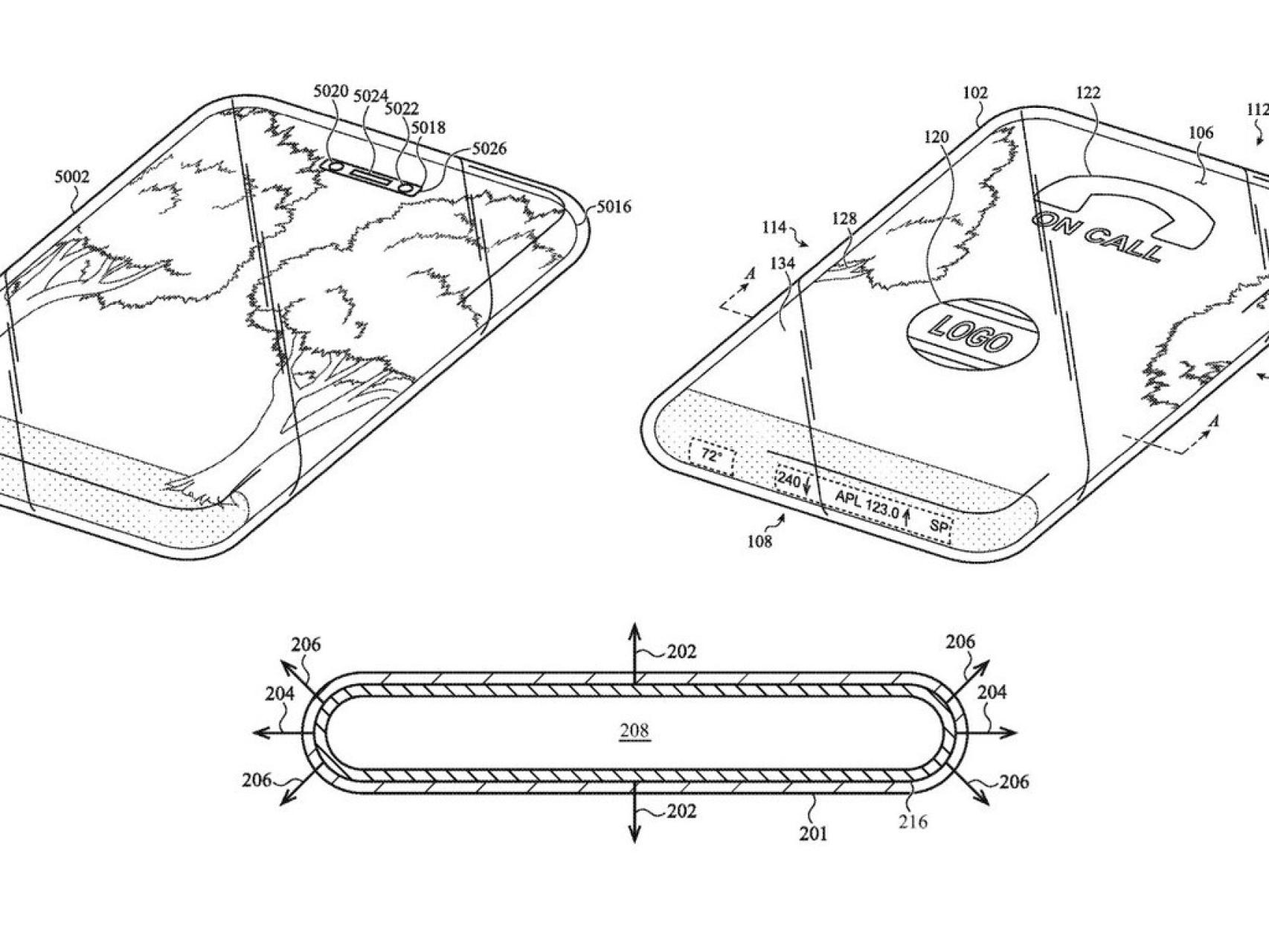 Diseño técnico de la patente de Apple para un iPhone de cristal