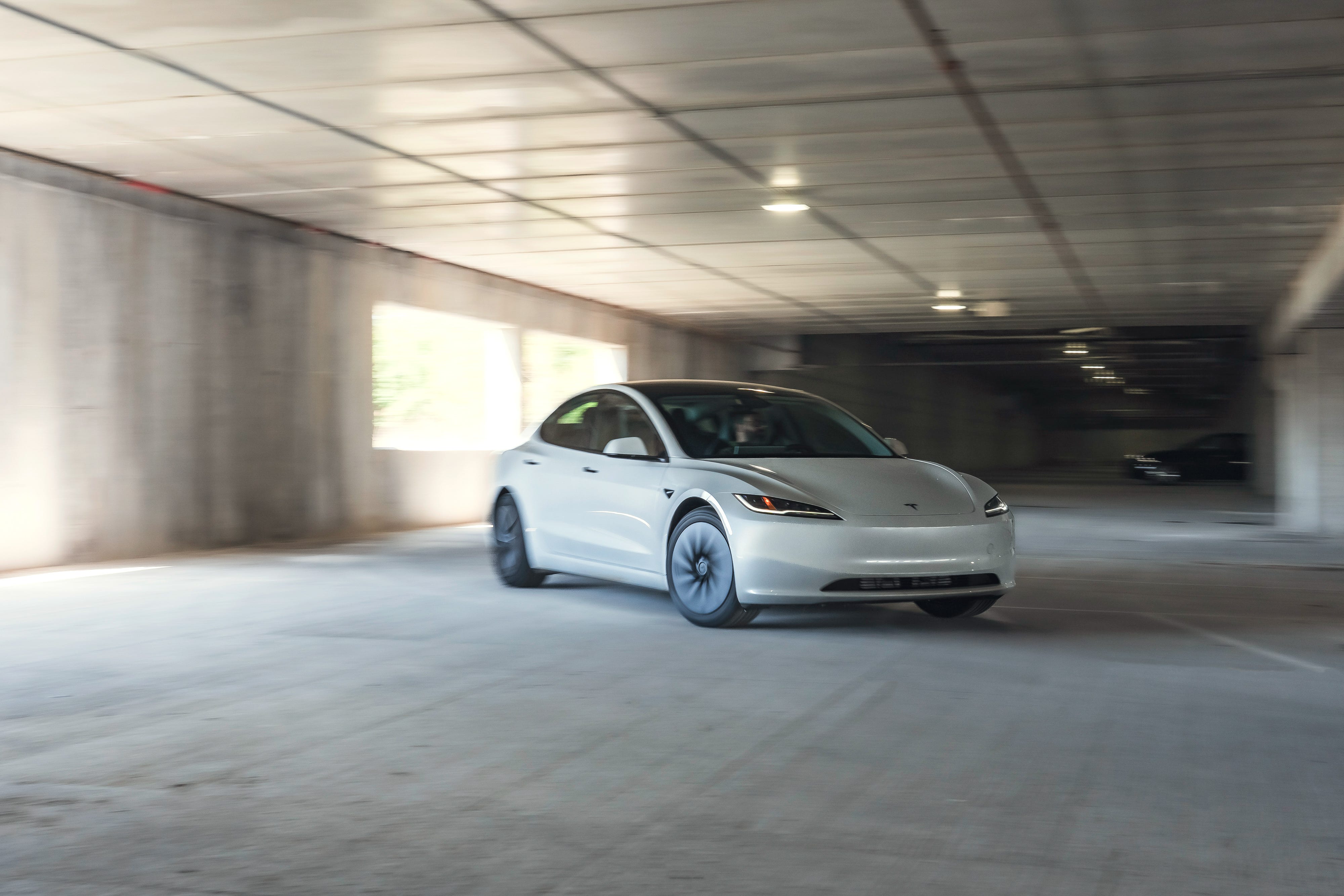 2026 Tesla Model 3 in parking garage