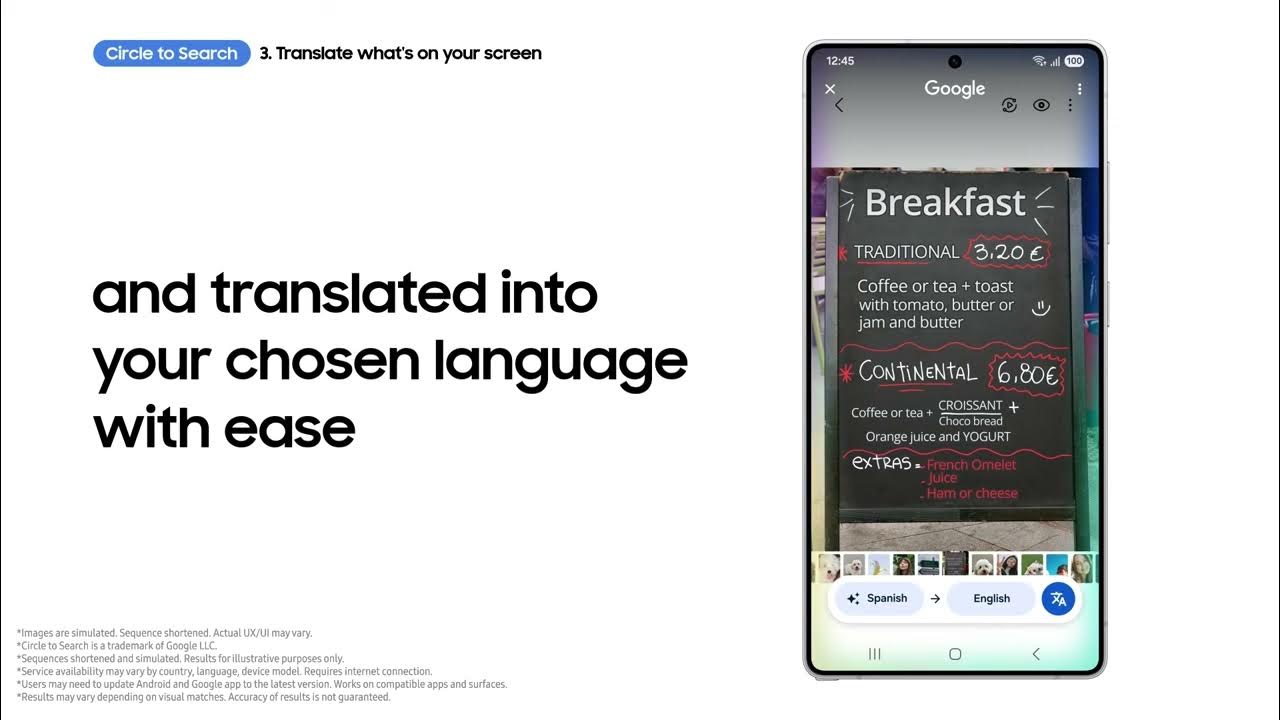 Traducción de menú en pantalla con Circle to Search