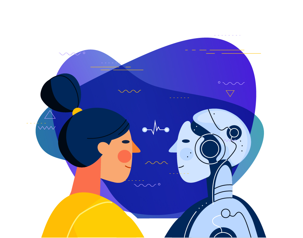 Humano y robot frente a frente en un entorno digital
