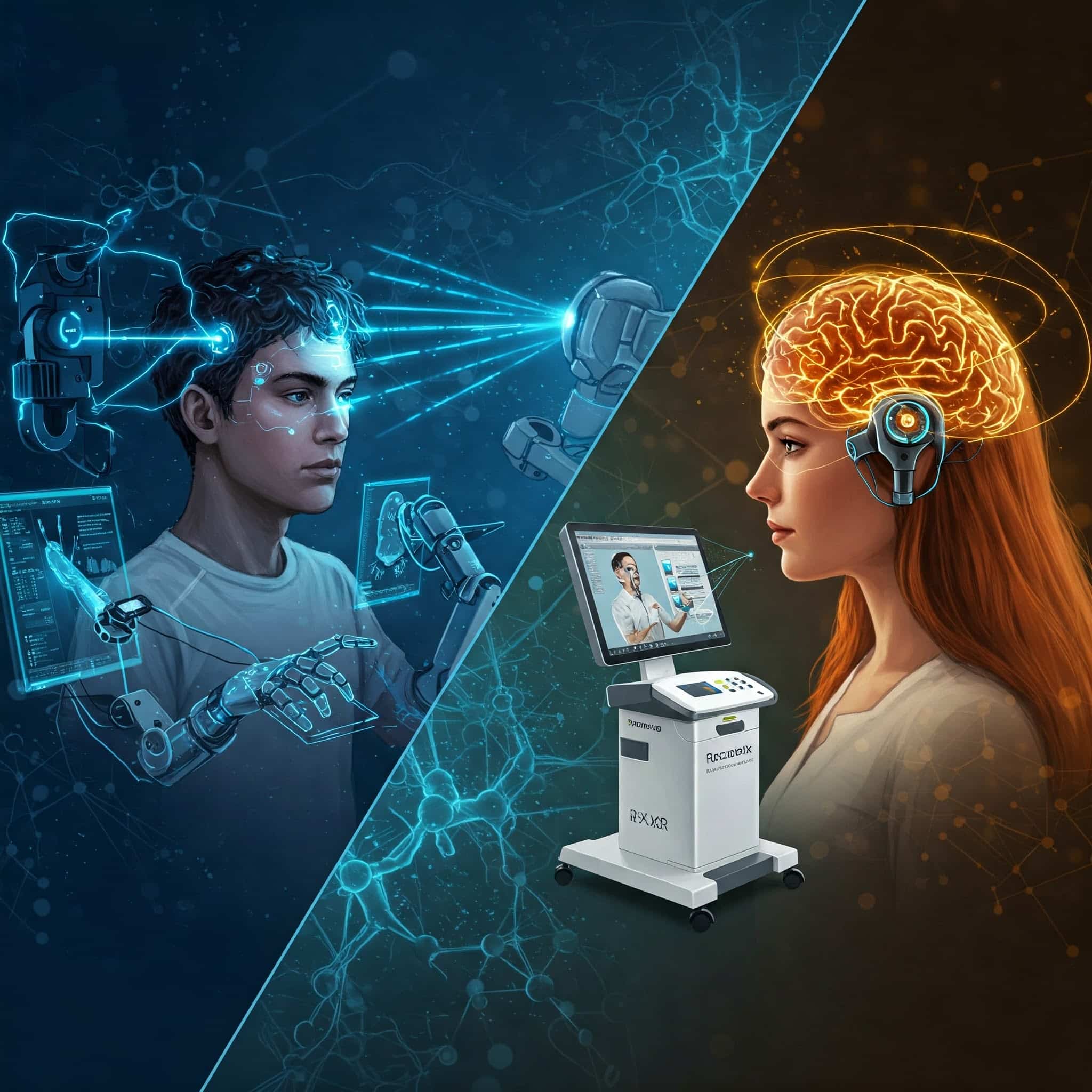 Representación artística de la conexión entre el cerebro humano y la tecnología