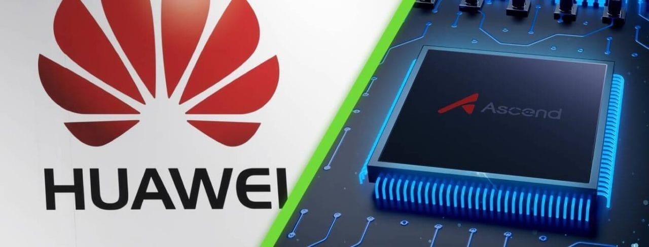 Logo de Huawei junto a chips Ascend
