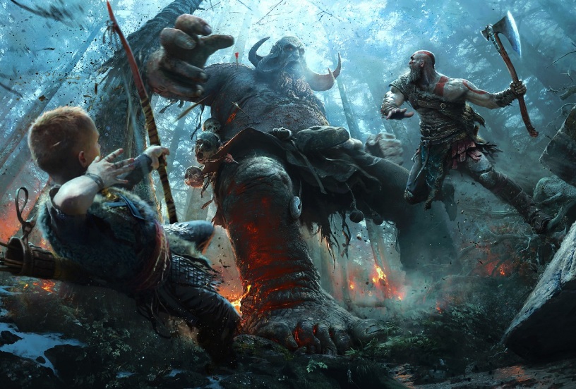 Kratos y Atreus en combate