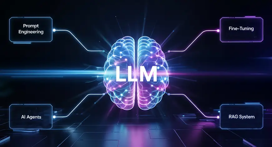 Brain visualization showing LLM and Prompt Engineering concepts