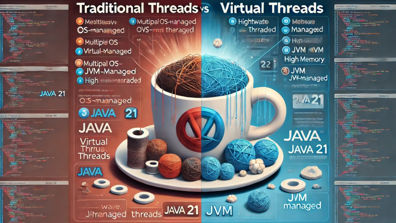 传统线程与虚拟线程对比图