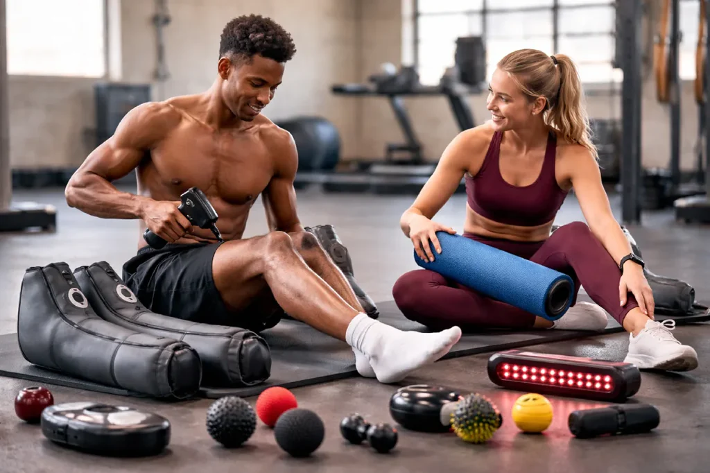 Athletes training in gym for sports recovery